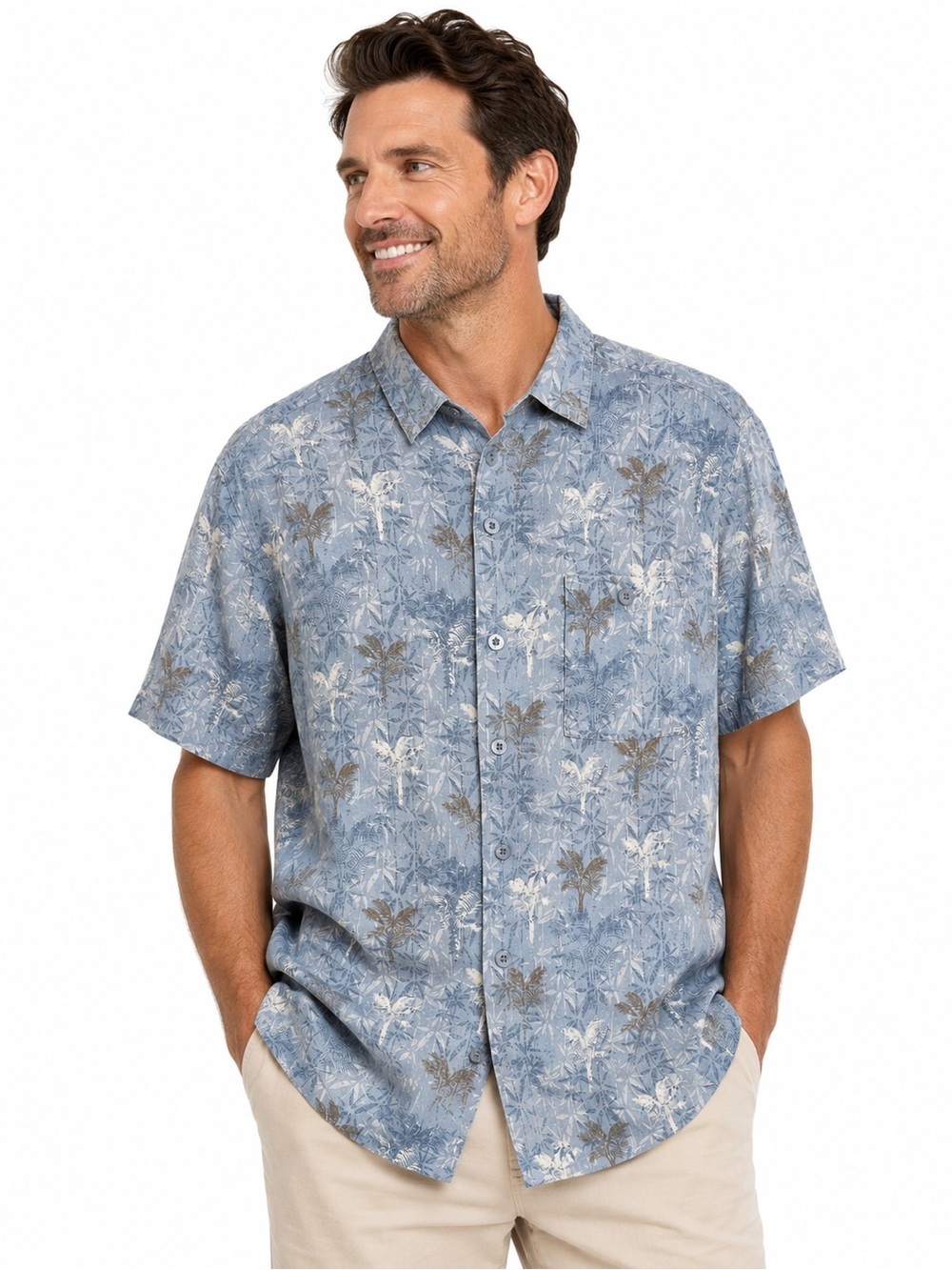 Weekender Silk Hawaiian Shirt Mens Large Blue Tropical Button Up